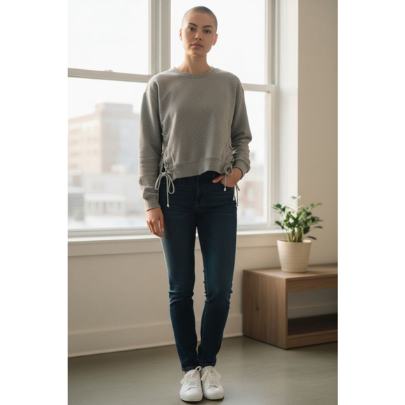 Ragdoll! Edgy Side Laced Sweatshirt with Embrodierd Stich Detail Well Made C/P - Picture 2 of 14